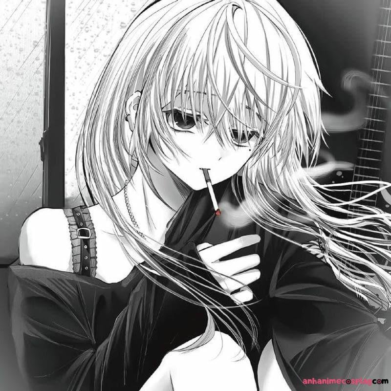 ảnh anime nữ trắng đen buồn